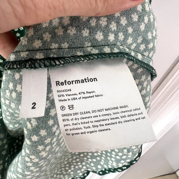 Reformation Alexandra Floral Print Crepe Midi Green Dress Size 2 Viscose - Picture 5 of 7